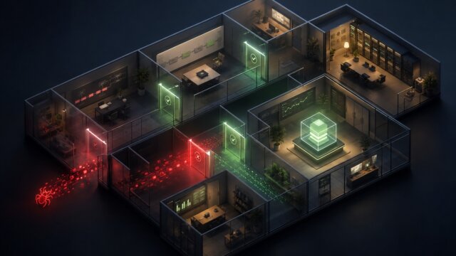Bug vermelho atravessando um fluxo de testes até etapas verdes de aprovação